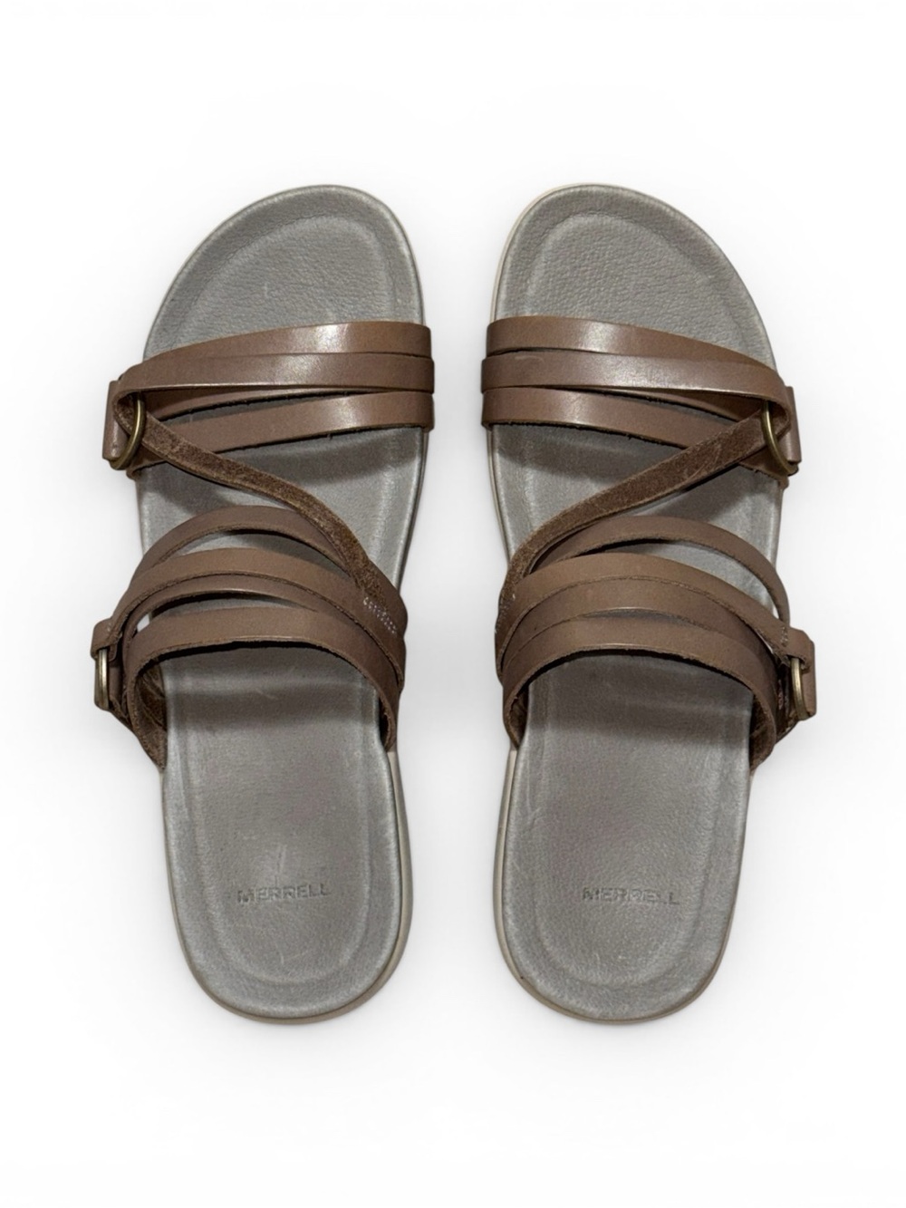 Merrell Kalari Shaw Strappy Brown Leather Slide Sandals Women’s Size 9